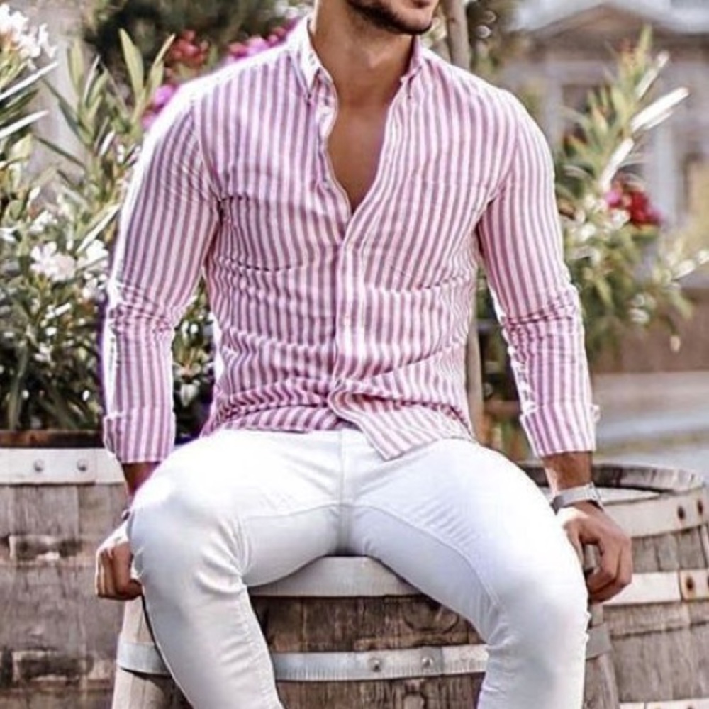 👔Men’s Casual Striped Long Sleeves Button Down👔 - Picture 10 of 16